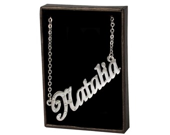 Nombre Natalia collar - collar personalizado plateado de 18 quilates blanco oro con cristales checos