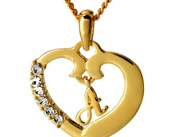 Collana di oro cuore iniziale "A" - oro cuore iniziale lettera collana pendente placcato oro inclusi Borsa & contenitore di regalo libero 18k