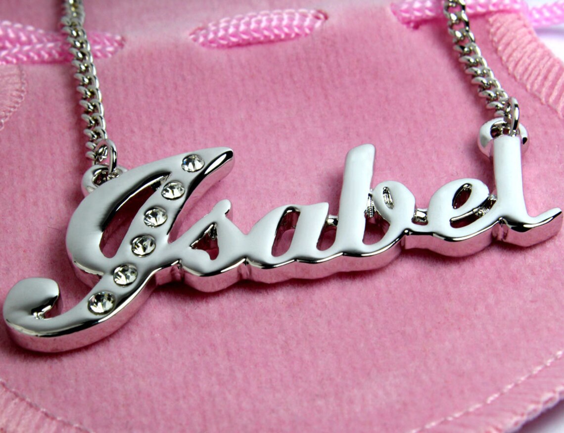 Name Necklace Isabel White Gold Plated 18ct Personalised Etsy