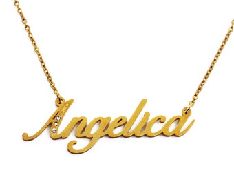 Zacria Italic Name Necklace Angelica Silver Tone Zacria Italic Name Necklace Angelica Silver Tone