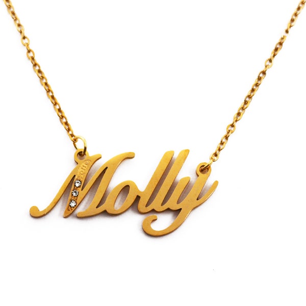 Collier prénom Molly - Bijoux prénom personnalisé - Ton argent et or - Cadeau personnalisé pour femme - Sac et boîte-cadeau gratuit