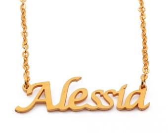 Name Necklace Alessia - Gold Plated 18ct Personalized  Necklace - Includes Gift Bag and Box packaging - Chr