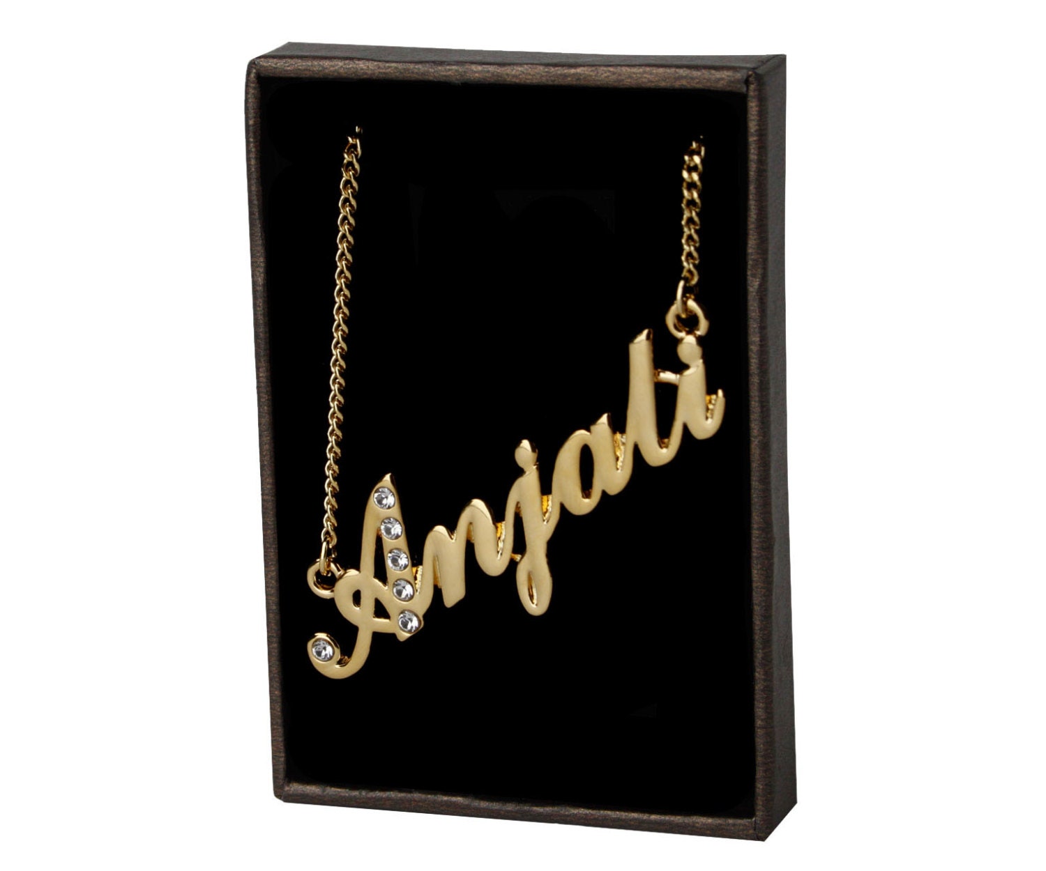 Name Necklace Anjali Gold Plated 18ct Personalised Necklace with Swarovski Elements