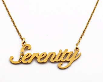 Serenity Name Necklace - Personalized Name Jewellery - Silver Tone And Gold - Custom Gift For Women - Free Gift Box & Bag