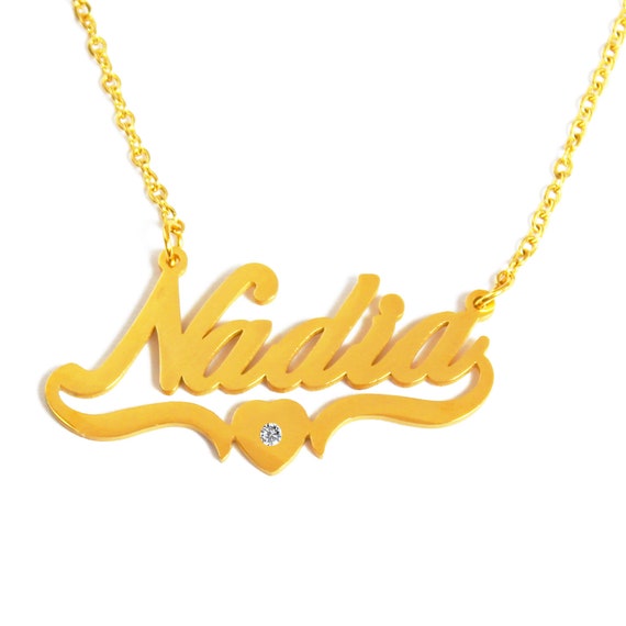 Nadia Heart Name Necklace 18ct Gold 