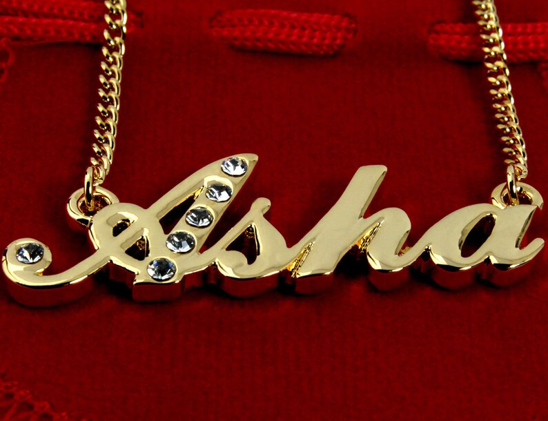Name Necklace Asha Gold Plated 18ct Personalised Necklace Etsy