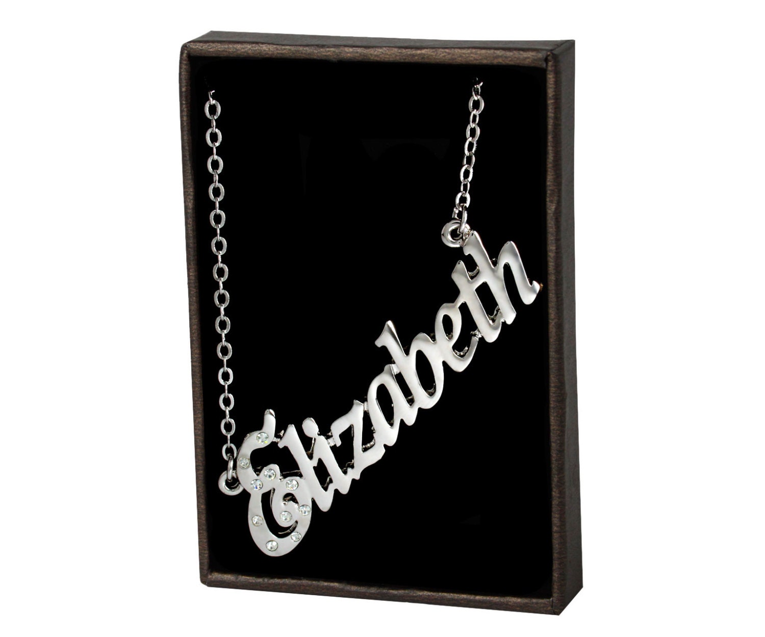 Buy Name Necklace Elizabeth White Gold Plated 18ct Personalised ...