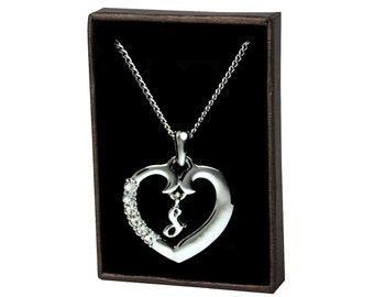 Gold Heart Initial Necklace "S" - Gold Initial Heart Letter Necklace Pendant 18K Gold Plated Including Free Gift Box & Bag