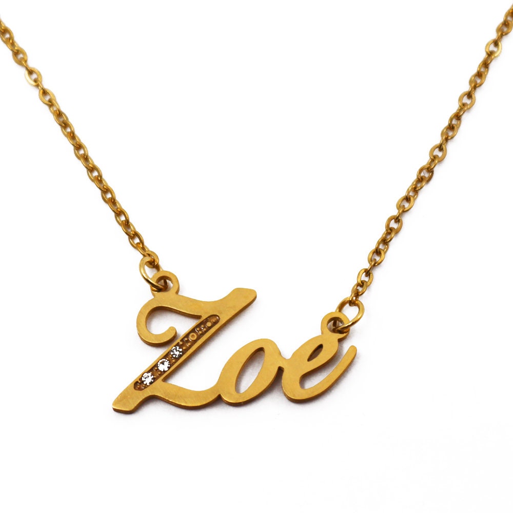 Zoe Name Necklace Personalized Name Jewellery Silver Tone Etsy
