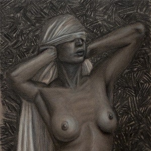 Hiding, Original charcoal, chalk, and colored pencil drawing