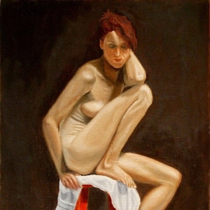 Original Oil Painting:   The Red Stool
