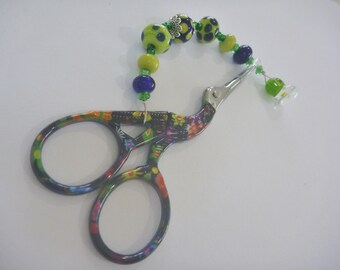 Scissors featuring lampwork glass beads, embroidery, quilting, sewing tool