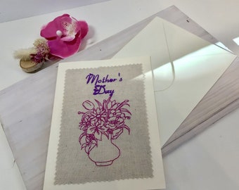 Mother’s day card, Personalized Mother's day Card, embroidered mother's day card , Customizable card, women card, flowers bouquet card,