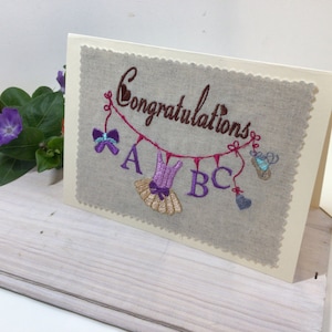 Congratulations card, birth celebrate card, customizable card, embroidered card, Baby Girl card with tutu, baby shower card, greetings image 1