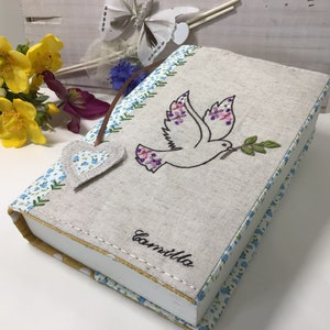 Embroidered Peace Dove Book Cover: Linen Bible Protector, Matching  Bookmark, Customizable