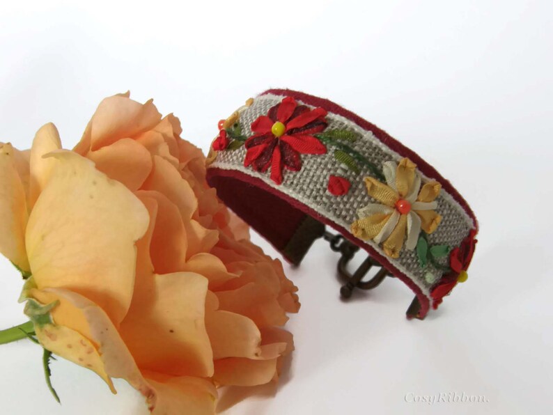 FREE Shippingred Floral Fabric Cuff Braceletgift for Her Etsy