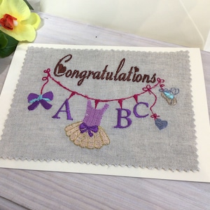 Congratulations card, birth celebrate card, customizable card, embroidered card, Baby Girl card with tutu, baby shower card, greetings image 4