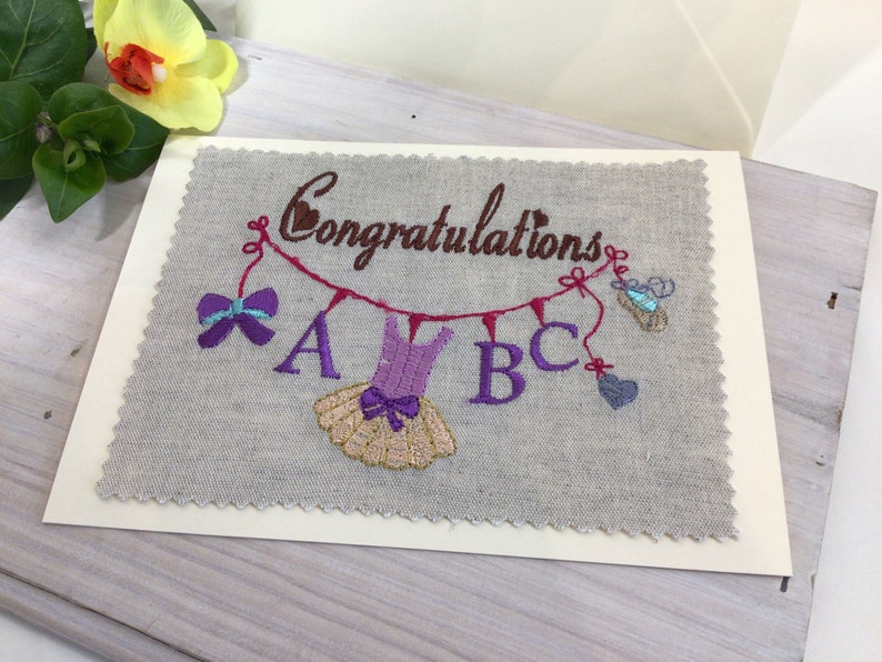 Congratulations card, birth celebrate card, customizable card, embroidered card, Baby Girl card with tutu, baby shower card, greetings image 4