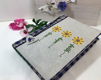 Bible Cover , Faith Love Hope Cover, Embroidered Book Cover, Flowered bible cover, religious gift, Bible Case, Book protector, Gift idea