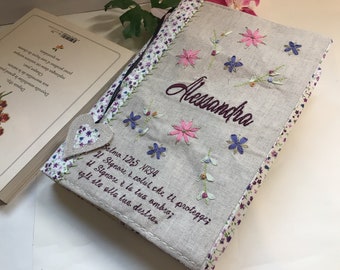 Custom Embroidered Book Cover: Personalized Floral Bible Cover