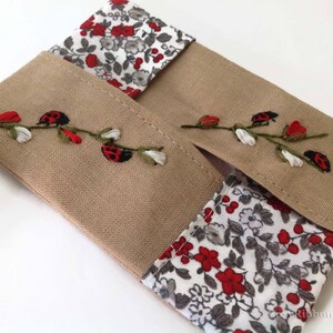 Handmade Linen Pocket Tissue Holder: Embroidered Ladybugs image 3