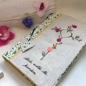 Fabric Bible Cover, Cross Bible Cover, Flowered Bible Cover, Customizable Book Cover, Journal Cover, Book Case, Paperback Book Cover, Green flowers