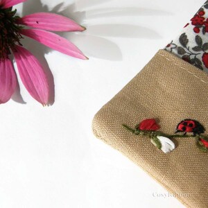 Handmade Linen Pocket Tissue Holder: Embroidered Ladybugs image 5
