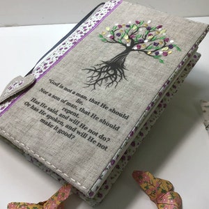 Book Cover, Bible Cover, Tree of Life Book Protector, Book Case, Custom Bible Cover, Trade Size Cover, Flowers, Book Cover, Purple Cover Lavender