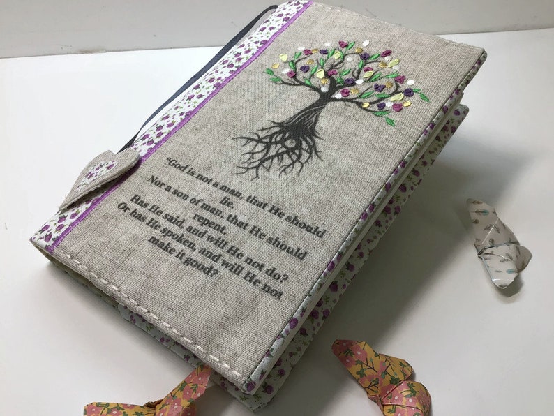 Book Cover, Bible Cover, Tree of Life Book Protector, Book Case, Custom Bible Cover, Trade Size Cover, Flowers, Book Cover, Purple Cover Lavender