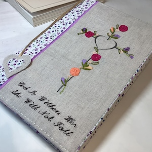 Fabric Bible Cover, Cross Bible Cover, Flowered Bible Cover, Customizable Book Cover, Journal Cover, Book Case, Paperback Book Cover, Lavender flowers