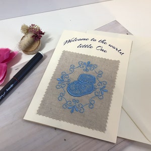 Carte brodée félicitations, carte naissance, carte double , carte 5 x7 , carte personnalisable , carte message,