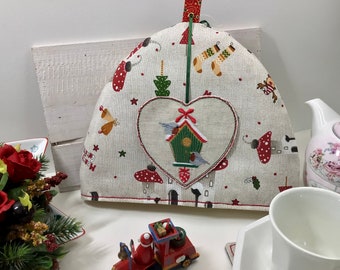 Christmas Tea Cozy, Birdhouse Teapot Cover, Seasons Tea Cozy ,Tea Time Accessory, Christmas Decor, Festive Teapot Cover, Insulated Tea Cozy