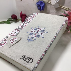 Embroidered Cross Bible Cover: Custom Fabric Book Protector, religious book accessory