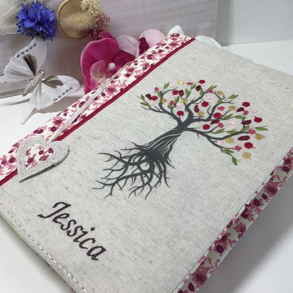 Couvre Livre Personnalisable, Couvre Bible, Protège livre arbre de vie, Couvre Agenda, Couverture Livre Mauve, Couvre Bible fleuri,