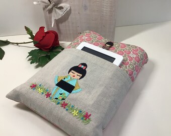 Funda acolchada para libros: protector de libros de tela Kokeshi japonesa con bolsillo, varios tamaños
