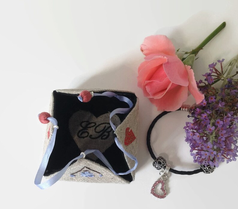 Gift Box her Bridesmaid Gift Linen Gift Box engagement jewelry box Personalized Gift Box Linen and Silk Gift Box Keepsake jewelry Box