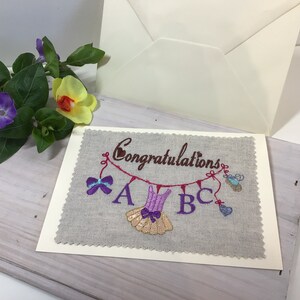 Congratulations card, birth celebrate card, customizable card, embroidered card, Baby Girl card with tutu, baby shower card, greetings image 2