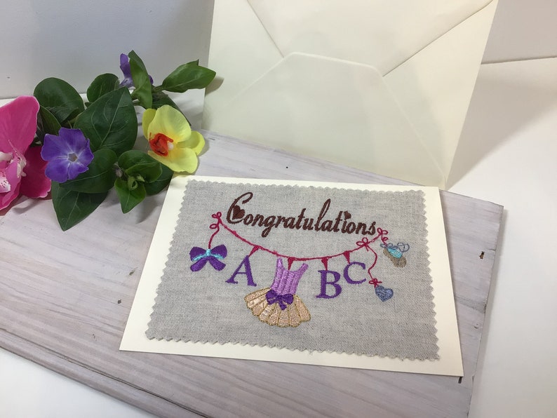 Congratulations card, birth celebrate card, customizable card, embroidered card, Baby Girl card with tutu, baby shower card, greetings image 2