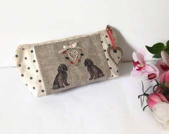 Neceser de lino con estampado de perro personalizado: hecho a mano en Francia.