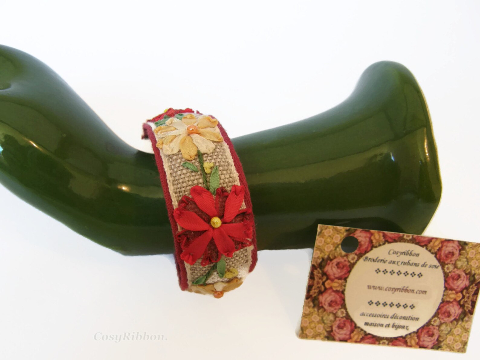 FREE Shippingred Floral Fabric Cuff Braceletgift for Her Handmade