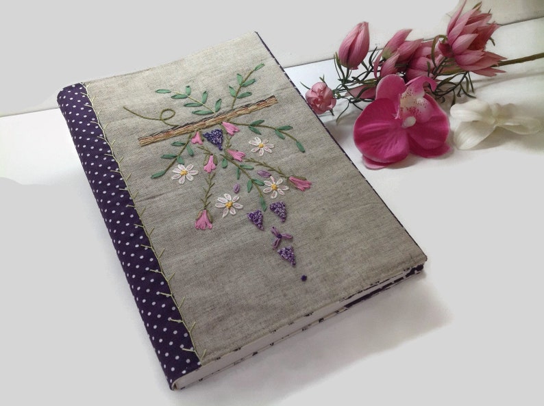 Book Cover ,Paperback Book Cover,Linen book cover, Flowers Bible Cover, gift for book lover, Notebook Cover, Journal Cover, Custom Cover Purple Dot