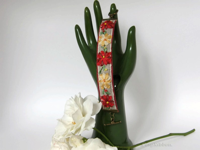 FREE Shippingred Floral Fabric Cuff Braceletgift for Her Etsy