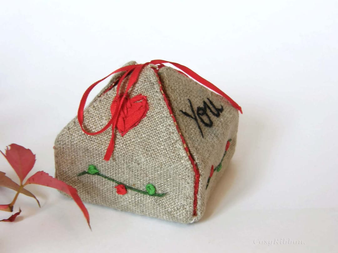 Linen Gift Box, Love Gift Box, Keepsake Jewelry Box, Linen & Silk Box