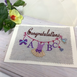 Congratulations card, birth celebrate card, customizable card, embroidered card, Baby Girl card with tutu, baby shower card, greetings image 3