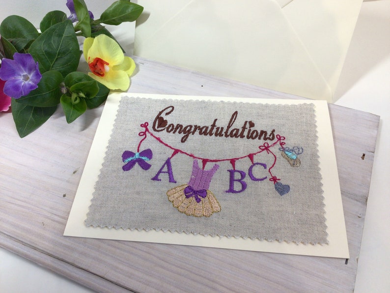 Congratulations card, birth celebrate card, customizable card, embroidered card, Baby Girl card with tutu, baby shower card, greetings image 3