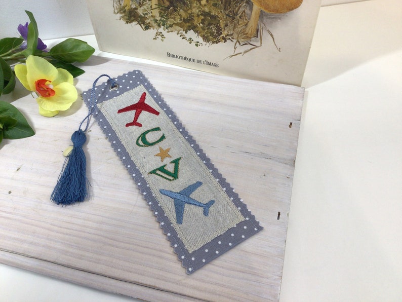 Embroidered Fabric Bookmark with Monogram, Initials Bookmark, Customizable Bookmark for him , Bookish gift, Cute bookmark, book accessory, image 1