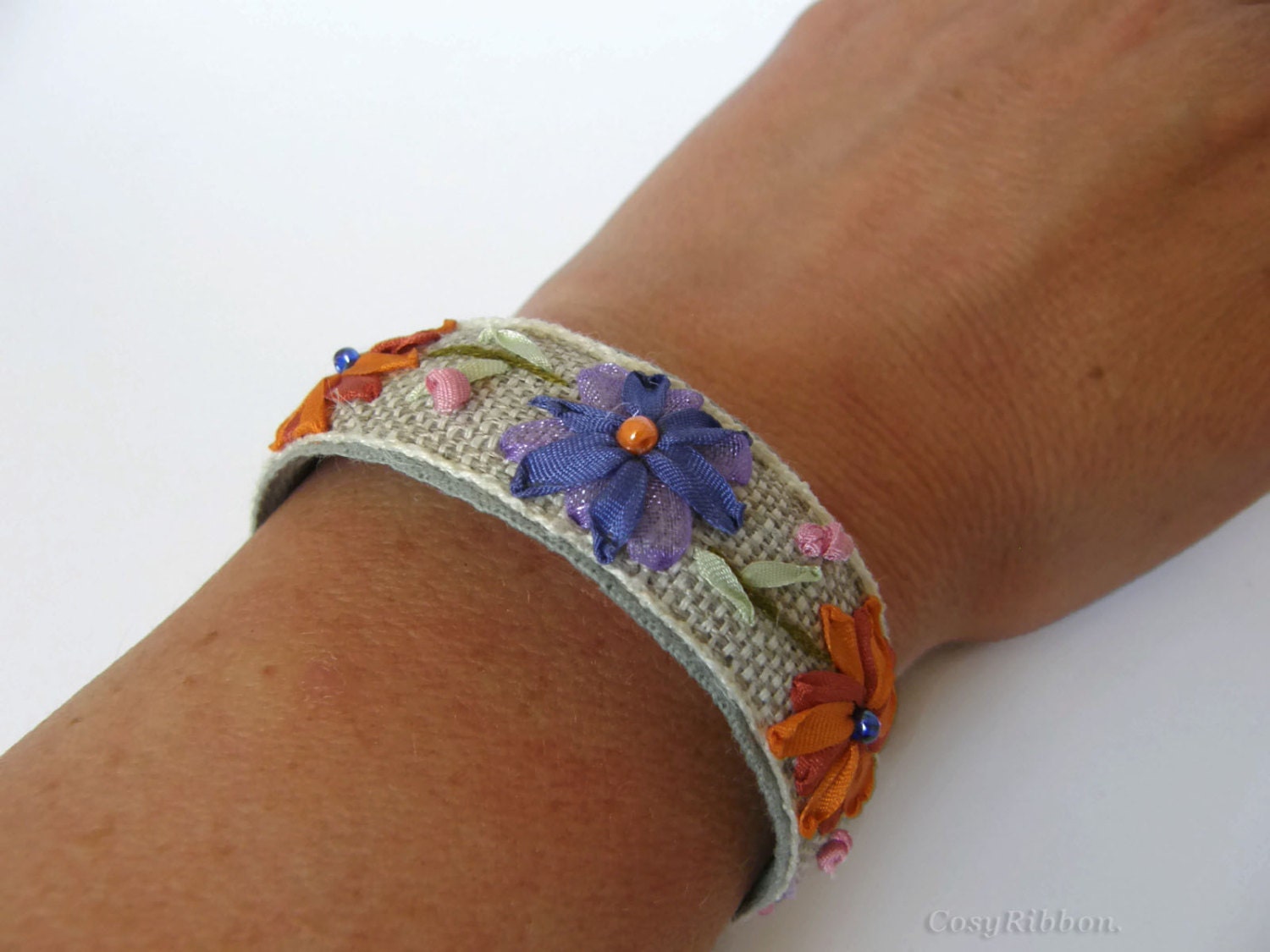 FREE Shipping-fabric Cuff Bracelet-purple and Orange Floral - Etsy