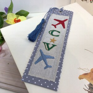 Embroidered Fabric Bookmark with Monogram, Initials Bookmark, Customizable Bookmark for him , Bookish gift, Cute bookmark, book accessory, image 2