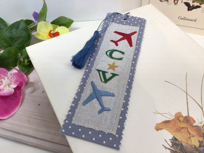 Embroidered Fabric Bookmark with Monogram, Initials Bookmark, Customizable Bookmark for him , Bookish gift, Cute bookmark, book accessory, image 2