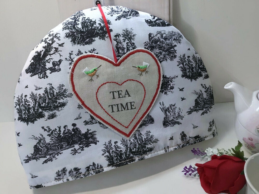 Couvre Théière Noir et Blanc, Tea Cosy Oiseaux, Accessoire Thé, Heure Du Thé, Couvre Pot, Housse , F